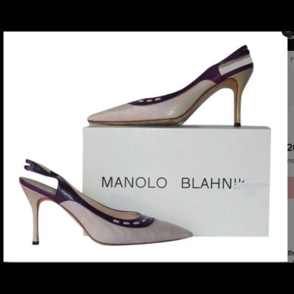 Manolo Blahnik purple lizard trim slingbacks,s38.5